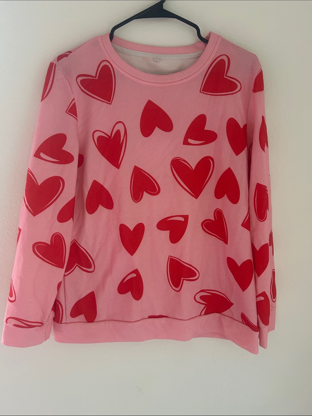 Pink Heart Print Crewneck Sweatshirt